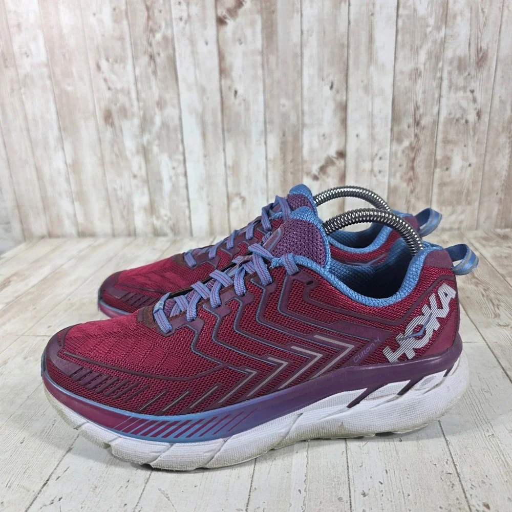 Hoka One One Clifton 4 Womens 9 Burgundy Blue Running Shoes 1016724 CJPP